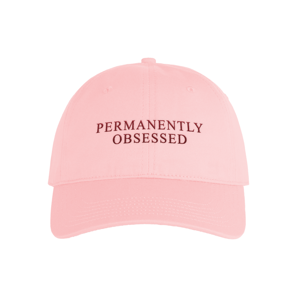 Pink Baby Queen cap with 'PERMANENTLY OBSESSED' text