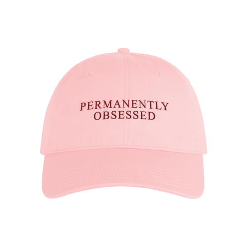 Pink Baby Queen cap with 'PERMANENTLY OBSESSED' text