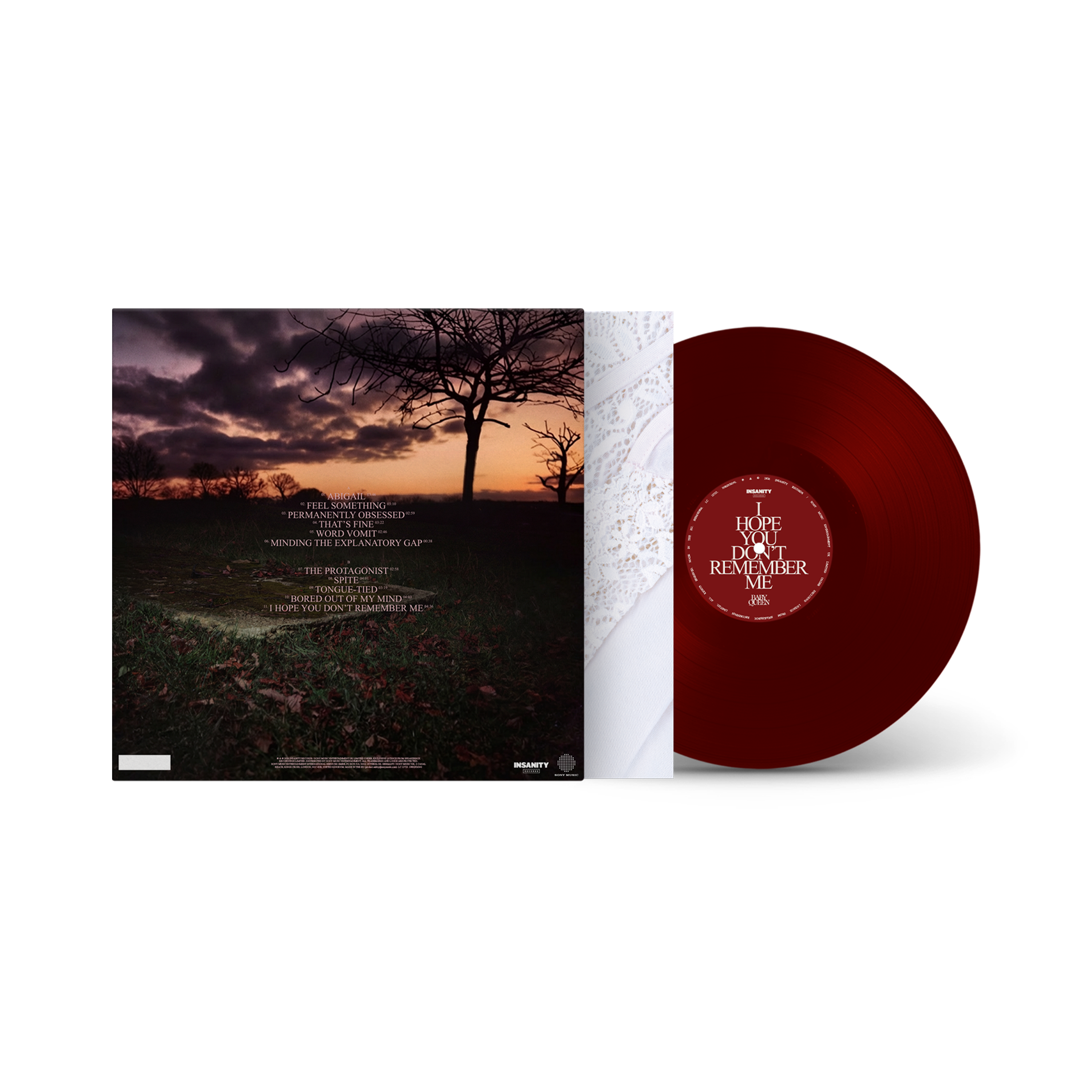 Baby Queen 'I Hope You Don't Remember Me' Store Exclusive Signed Oxblood Red Vinyl back view.